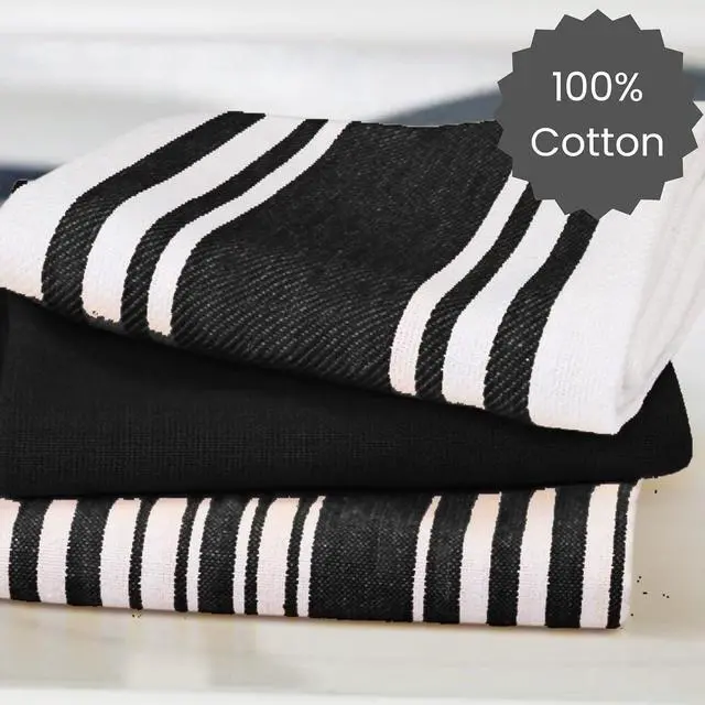 Alt view image 3 of 7 - Assorted Kitchen Towels 5 Pack C Soft Absorbent Quick Drying Table & Kitchen Linen - Dish Towels Dish Cloths Tea Towels and Cleaning Towels with Hanging Loop C 16x28 / Black White