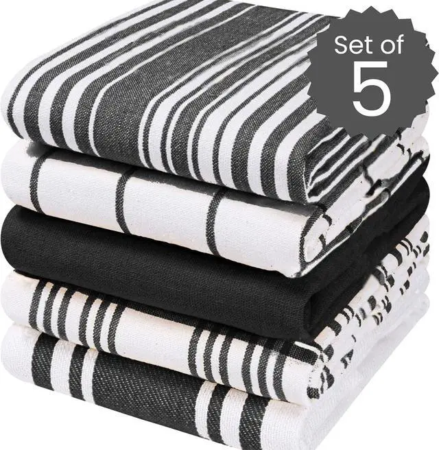 Alt view image 2 of 7 - Assorted Kitchen Towels 5 Pack C Soft Absorbent Quick Drying Table & Kitchen Linen - Dish Towels Dish Cloths Tea Towels and Cleaning Towels with Hanging Loop C 16x28 / Black White