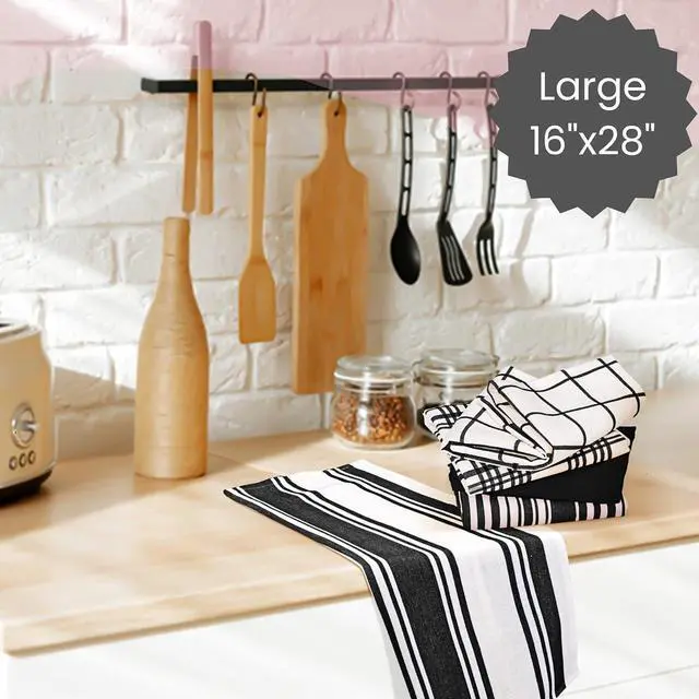 Alt view image 4 of 7 - Assorted Kitchen Towels 5 Pack C Soft Absorbent Quick Drying Table & Kitchen Linen - Dish Towels Dish Cloths Tea Towels and Cleaning Towels with Hanging Loop C 16x28 / Black White