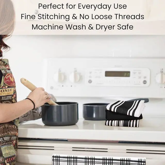 Alt view image 7 of 7 - Assorted Kitchen Towels 5 Pack C Soft Absorbent Quick Drying Table & Kitchen Linen - Dish Towels Dish Cloths Tea Towels and Cleaning Towels with Hanging Loop C 16x28 / Black White