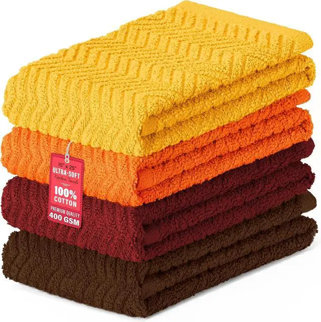 Main image of 100% Cotton Kitchen Towels 15 x 25 Absorbent Dish Towels [Premium Quality 400 GSM] Fall Set (Pack of 4)