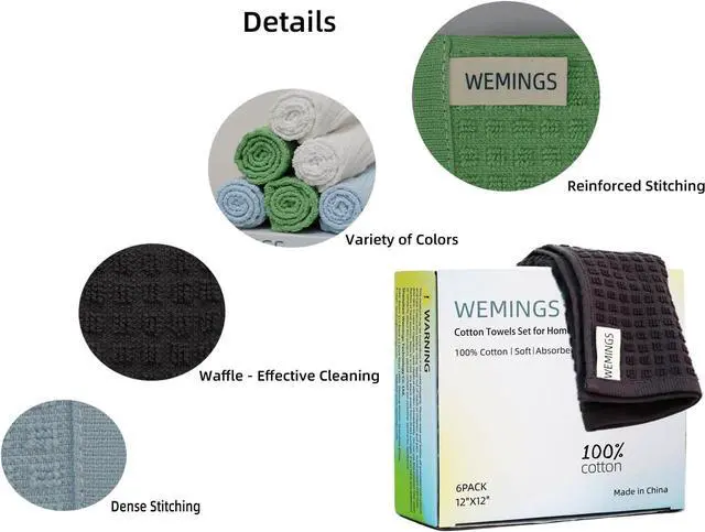 Alt view image 6 of 7 - Cotton Dishcloths Set for Home and Kitchen Cleaning - 12x12 Inches Pack of 6- Dish Cloths Dish Towels Dish Rags - with Hanging Loop - 100% Cotton Soft Absorbent (White 6)