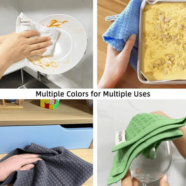 Alt view image 3 of 7 - Cotton Dishcloths Set for Home and Kitchen Cleaning - 12x12 Inches Pack of 6- Dish Cloths Dish Towels Dish Rags - with Hanging Loop - 100% Cotton Soft Absorbent (White 6)