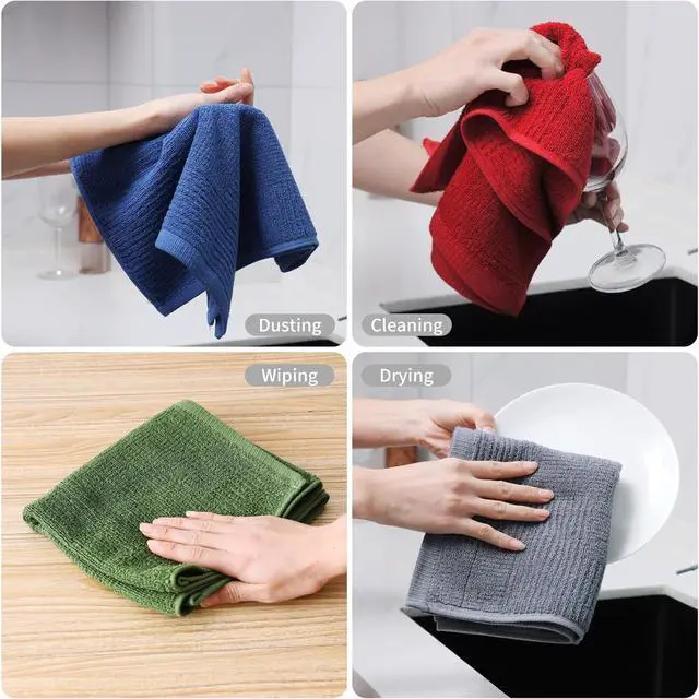 Alt view image 3 of 7 - Dish Towels for Kitchen Absorbent Cotton Kitchen Towels for Drying Dishes Terry Cloth for Cleaning Set of 3