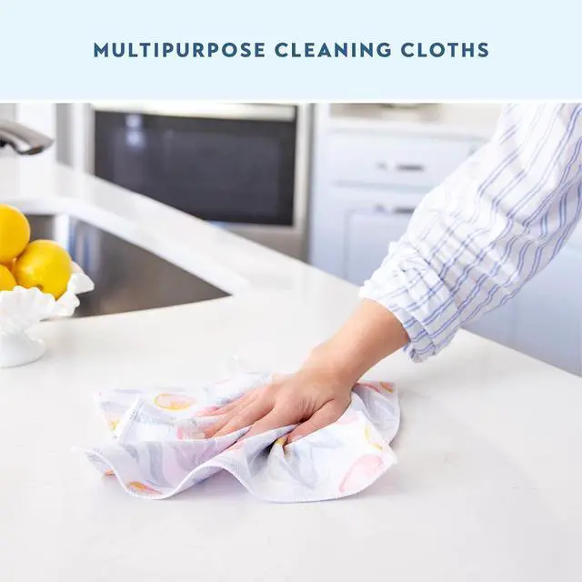 Alt view image 5 of 6 - Microfiber Kitchen Dish Cloth Set Quick-Dry & Absorbent Waffle Weave Cleaning Towels Set of 6 Wash Cloths Paper Towels & Sponge Alternative (Magnolias & Stripe)