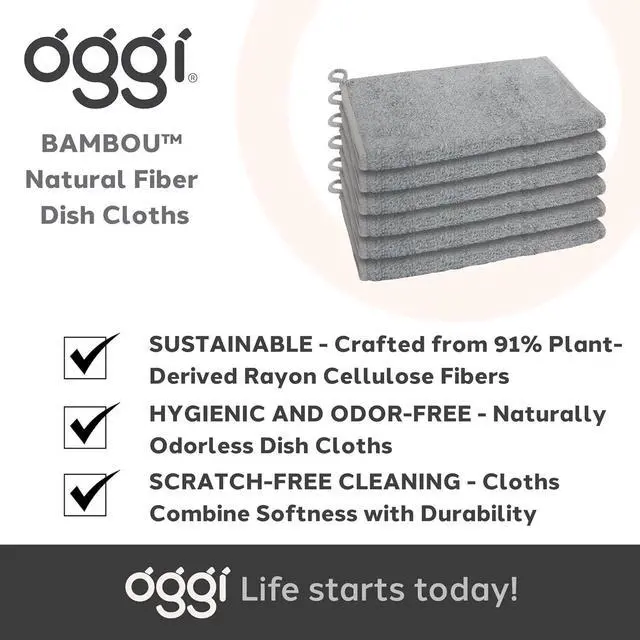 Alt view image 7 of 7 - Bambou Odor-Free Kitchen Washcloths - Natural Kitchen Dish Cloths 91% Bamboo-Derived Rayon Cellulose Fiber Reusable Absorbent Hygienic Fast Dry Durable Non-Scratch Lint-Free - 6 pcs 7x9