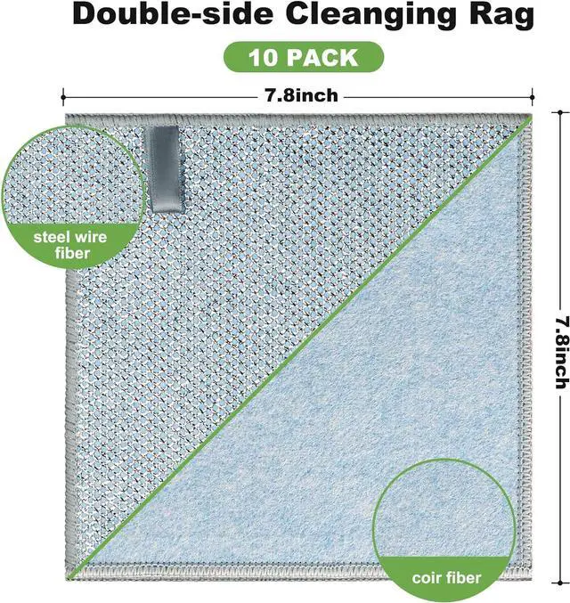 Alt view image 2 of 6 - 10pcs Non Scratch Wire Dishcloth Multipurpose Wire Dishwashing Rag for Wet and Dry Metal Scrubbers for Cleaning Dishes Dual-Sided Kitchen Cleaning Cloth with Mesh Cleaning Tool for Pot Blue