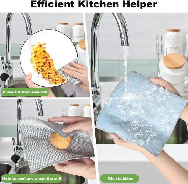 Alt view image 4 of 6 - 10pcs Non Scratch Wire Dishcloth Multipurpose Wire Dishwashing Rag for Wet and Dry Metal Scrubbers for Cleaning Dishes Dual-Sided Kitchen Cleaning Cloth with Mesh Cleaning Tool for Pot Blue