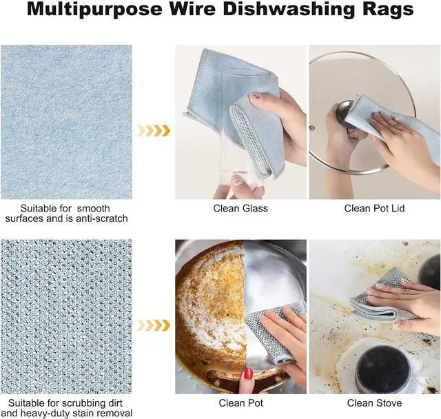 Alt view image 5 of 6 - 10pcs Non Scratch Wire Dishcloth Multipurpose Wire Dishwashing Rag for Wet and Dry Metal Scrubbers for Cleaning Dishes Dual-Sided Kitchen Cleaning Cloth with Mesh Cleaning Tool for Pot Blue