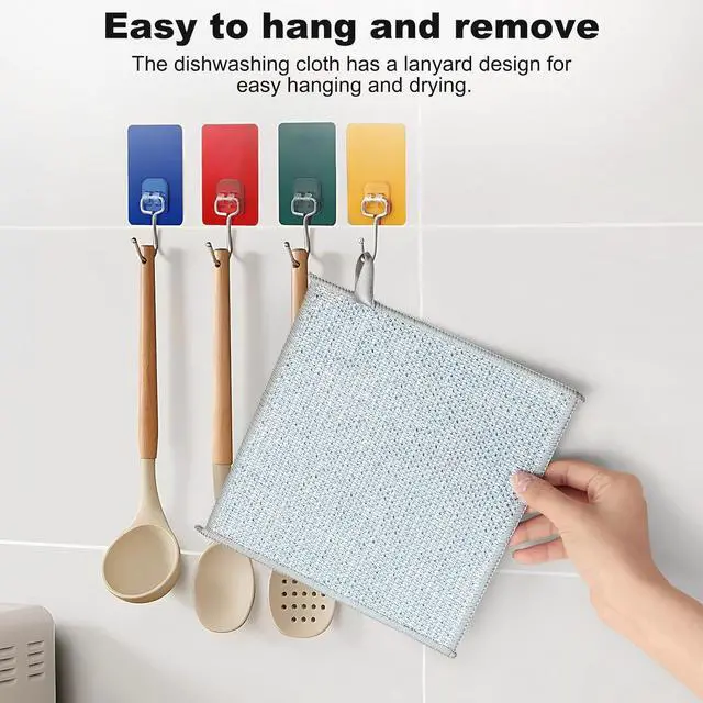 Alt view image 6 of 6 - 10pcs Non Scratch Wire Dishcloth Multipurpose Wire Dishwashing Rag for Wet and Dry Metal Scrubbers for Cleaning Dishes Dual-Sided Kitchen Cleaning Cloth with Mesh Cleaning Tool for Pot Blue