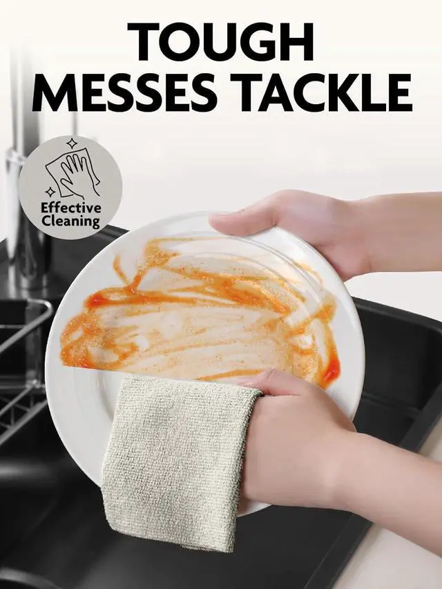 Alt view image 3 of 7 - Tear-Away Dish Cloth - 40 Sheets - 10 by 10 Reusable Washable Kitchen Towel Rolls Super Absorbent and Thick Microfiber Cleaning Cloths (2 Rolls of Beige and Grayish)