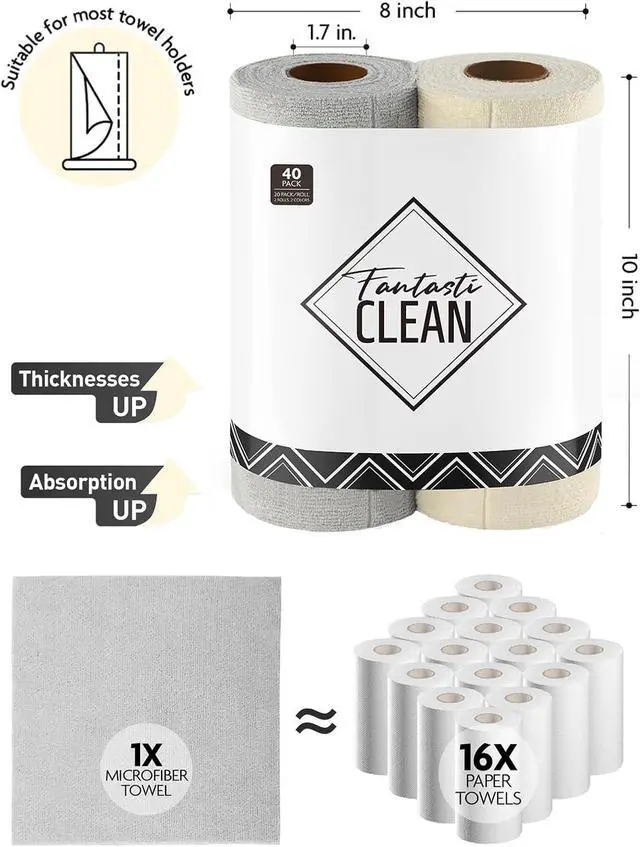 Alt view image 7 of 7 - Tear-Away Dish Cloth - 40 Sheets - 10 by 10 Reusable Washable Kitchen Towel Rolls Super Absorbent and Thick Microfiber Cleaning Cloths (2 Rolls of Beige and Grayish)
