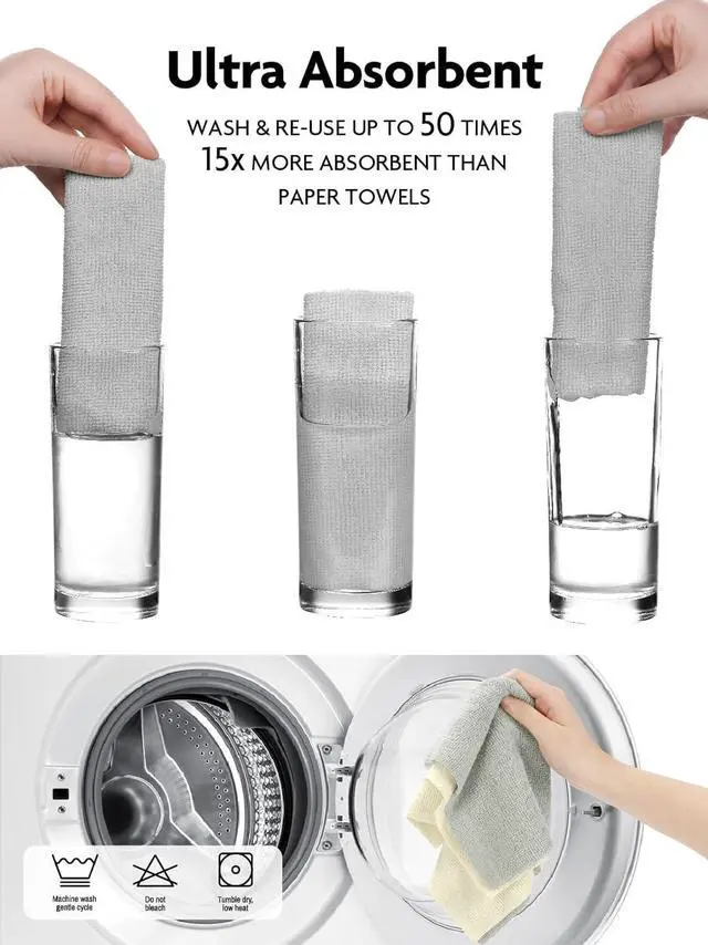 Alt view image 6 of 7 - Tear-Away Dish Cloth - 40 Sheets - 10 by 10 Reusable Washable Kitchen Towel Rolls Super Absorbent and Thick Microfiber Cleaning Cloths (2 Rolls of Beige and Grayish)