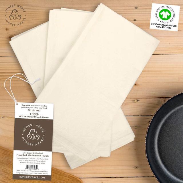 Alt view image 3 of 7 - GOTS Certified 100% Organic Flour Sack Cotton Kitchen Hand and Dish Towel Sets - Extra Large 27x27 inches Fully Hemmed 12-Pack Natural Tan
