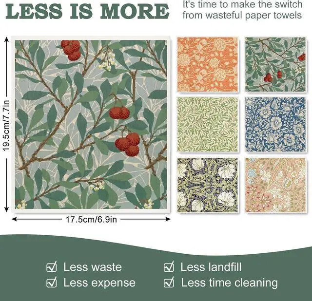 Alt view image 2 of 7 - William Morris Swedish Kitchen Dishcloth Vintage Floral Absorbent Cotton Kitchen Towel Colorful Flower Dish Towel for Party Home Housewarming Cleaning Counter Wipes 7 x 8 Inch 6Pcs