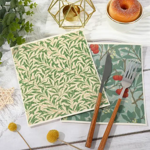 Alt view image 4 of 7 - William Morris Swedish Kitchen Dishcloth Vintage Floral Absorbent Cotton Kitchen Towel Colorful Flower Dish Towel for Party Home Housewarming Cleaning Counter Wipes 7 x 8 Inch 6Pcs