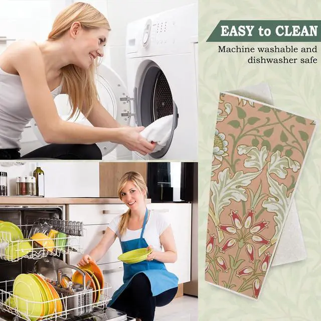 Alt view image 5 of 7 - William Morris Swedish Kitchen Dishcloth Vintage Floral Absorbent Cotton Kitchen Towel Colorful Flower Dish Towel for Party Home Housewarming Cleaning Counter Wipes 7 x 8 Inch 6Pcs