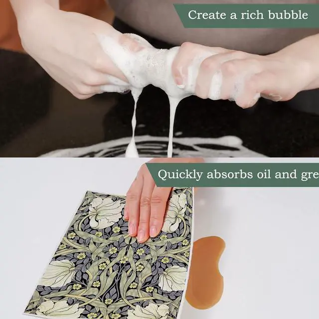 Alt view image 6 of 7 - William Morris Swedish Kitchen Dishcloth Vintage Floral Absorbent Cotton Kitchen Towel Colorful Flower Dish Towel for Party Home Housewarming Cleaning Counter Wipes 7 x 8 Inch 6Pcs