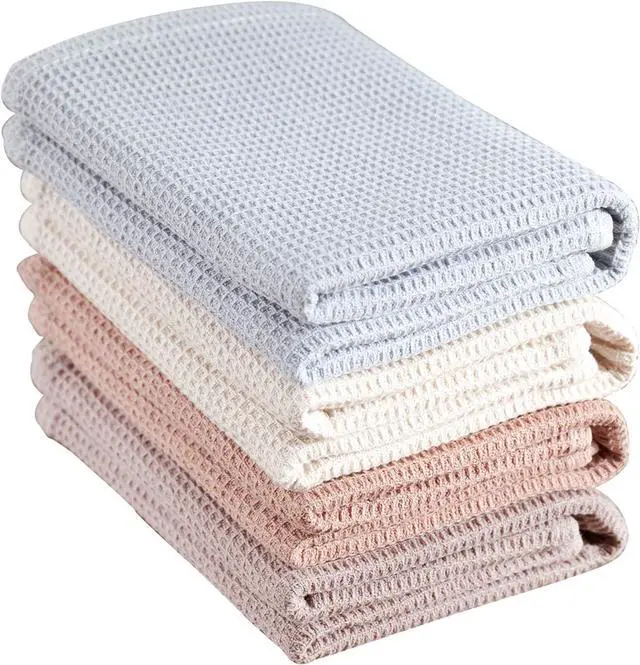 Main image of Dish Towel Set 100% Cotton Waffle Weave Kitchen Towels 4 Pieces Super Absorbent (17 x 25 Inches Set of 4)