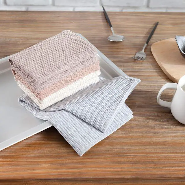 Alt view image 3 of 6 - Dish Towel Set 100% Cotton Waffle Weave Kitchen Towels 4 Pieces Super Absorbent (17 x 25 Inches Set of 4)