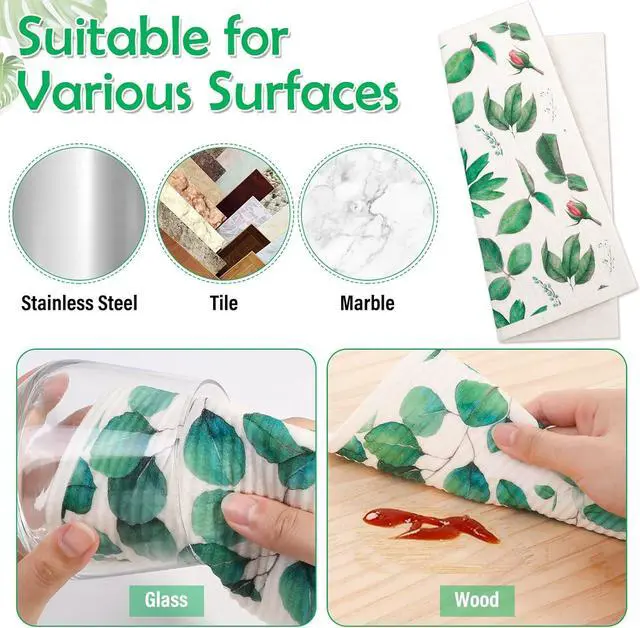 Alt view image 5 of 7 - 8 Pack Swedish Dish Cloths Washable Reusable Cleaning Kitchen Paper Towel Sponge Dishcloths Fast Drying Absorbent Hand Wipes Odorless Tea Towel for Kitchen Home Bar (Plants)
