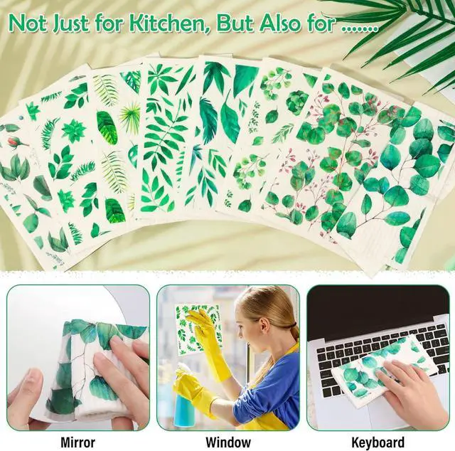 Alt view image 7 of 7 - 8 Pack Swedish Dish Cloths Washable Reusable Cleaning Kitchen Paper Towel Sponge Dishcloths Fast Drying Absorbent Hand Wipes Odorless Tea Towel for Kitchen Home Bar (Plants)