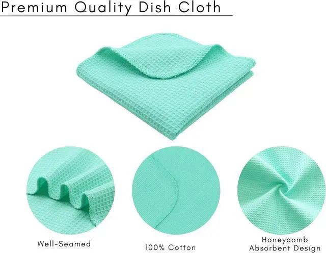 Alt view image 5 of 6 - Dish Cloths and Dish Rags - 8 Pack Waffle Weave Solid Kitchen Dish Wash Cloths 100% Cotton 12 x 12 Inches Ultra Soft Absorbent Quick Drying - Spring Summer Easter - Turquoise