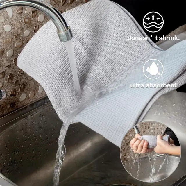 Alt view image 4 of 7 - Dish Towels Set 100% Cotton Waffle Weave Kitchen Towels 6 Pack 14 x 14 Inches Dish Towels for Kitchen Super Absorbent for Drying and Cleaning (Khaki Light Gray Dark Grey)