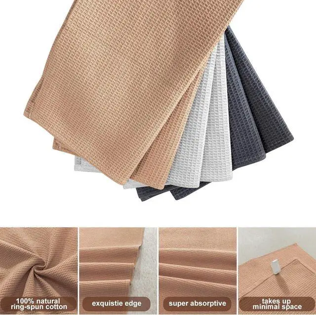 Alt view image 5 of 7 - Dish Towels Set 100% Cotton Waffle Weave Kitchen Towels 6 Pack 14 x 14 Inches Dish Towels for Kitchen Super Absorbent for Drying and Cleaning (Khaki Light Gray Dark Grey)