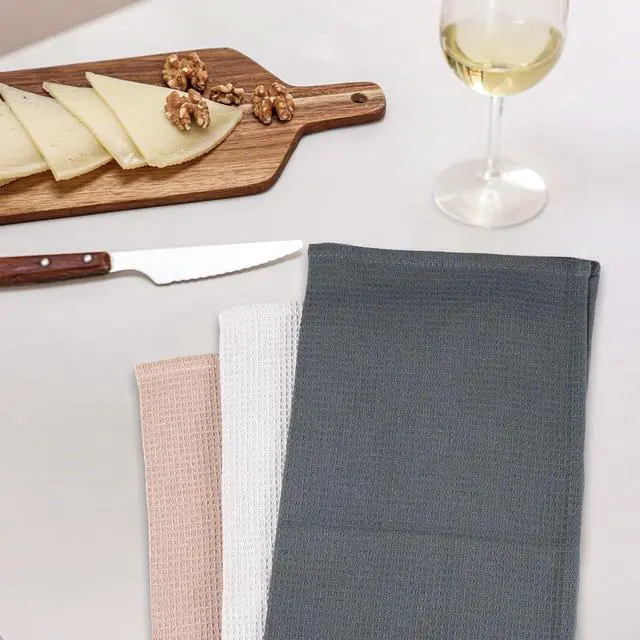 Alt view image 3 of 7 - Dish Towels Set 100% Cotton Waffle Weave Kitchen Towels 6 Pack 14 x 14 Inches Dish Towels for Kitchen Super Absorbent for Drying and Cleaning (Khaki Light Gray Dark Grey)