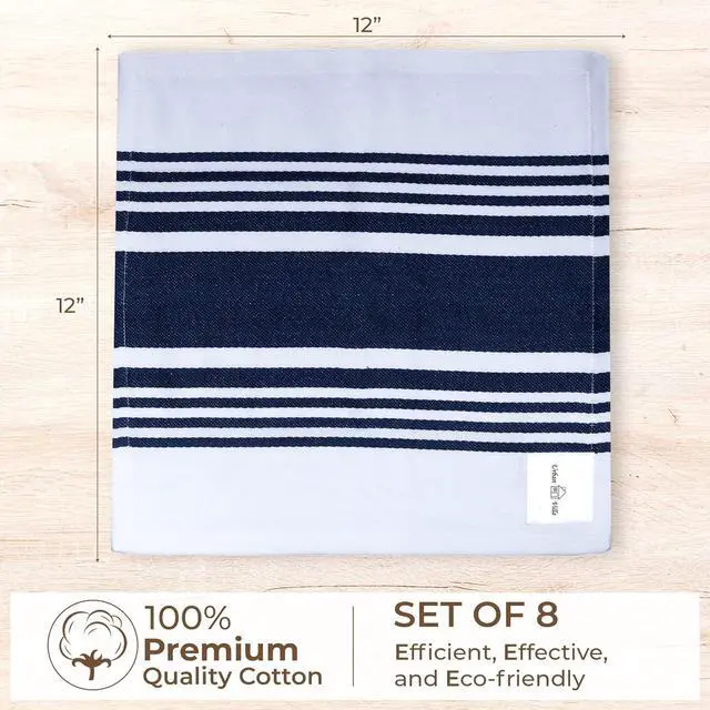 Alt view image 2 of 7 - Dish Cloth 100% Cotton Pack of 8 Highly Absorbent Quick Drying Soft Premium Dish Towels for Kitchen with Hanging Loop Hand & Tea Towels - 12x12 Inch (Indigo Blue & White Striped)