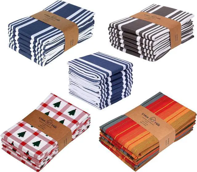 Alt view image 4 of 7 - Dish Cloth 100% Cotton Pack of 8 Highly Absorbent Quick Drying Soft Premium Dish Towels for Kitchen with Hanging Loop Hand & Tea Towels - 12x12 Inch (Indigo Blue & White Striped)