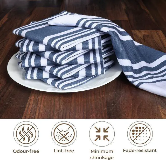 Alt view image 5 of 7 - Dish Cloth 100% Cotton Pack of 8 Highly Absorbent Quick Drying Soft Premium Dish Towels for Kitchen with Hanging Loop Hand & Tea Towels - 12x12 Inch (Indigo Blue & White Striped)