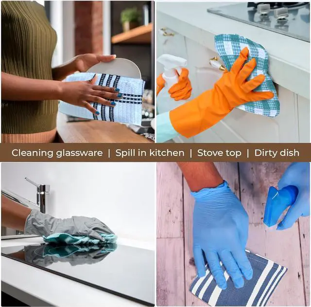 Alt view image 7 of 7 - Dish Cloth 100% Cotton Pack of 8 Highly Absorbent Quick Drying Soft Premium Dish Towels for Kitchen with Hanging Loop Hand & Tea Towels - 12x12 Inch (Indigo Blue & White Striped)