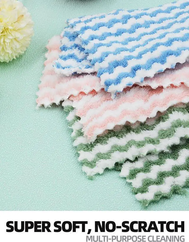 Alt view image 4 of 6 - 10PACK Kitchen Cleaning Cloths Microfiber Dish Cloths: All-Purpose Washing/Soft/Lint Free/Absorbent/Quick Dry Reusable Washable Towels for Bathroom/Car/Glass 10x10 - Blue