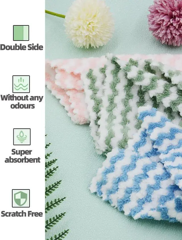 Alt view image 5 of 6 - 10PACK Kitchen Cleaning Cloths Microfiber Dish Cloths: All-Purpose Washing/Soft/Lint Free/Absorbent/Quick Dry Reusable Washable Towels for Bathroom/Car/Glass 10x10 - Blue