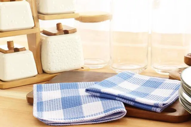 Alt view image 2 of 6 - Waffle Weave Plaid Dish Cloths 100% Cotton - 12 x 12 Inches Ultra Soft Absorbent Quick Drying Dish Towels Buffalo Check Dish Rags for Kitchen 6 Pack - Spring Summer Easter - Light Blue and White