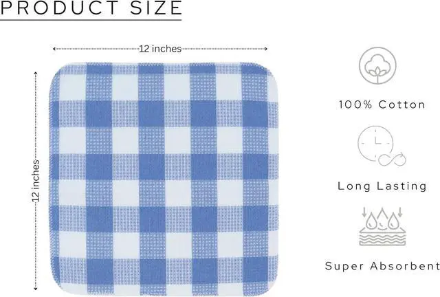 Alt view image 3 of 6 - Waffle Weave Plaid Dish Cloths 100% Cotton - 12 x 12 Inches Ultra Soft Absorbent Quick Drying Dish Towels Buffalo Check Dish Rags for Kitchen 6 Pack - Spring Summer Easter - Light Blue and White