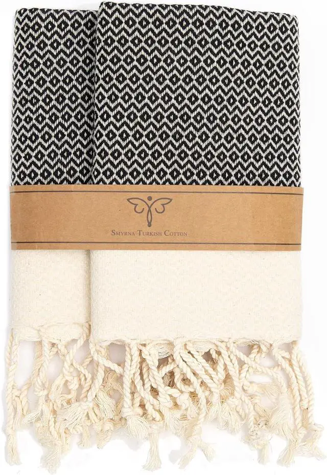 Main image of Vintage Series Kitchen Dish Towels Pack of 2 Machine Washable Wash Cloths Ultra Soft Absorbent Prewashed and Quick Dry Turkish Dish Towels 15x26 Inch (Black)