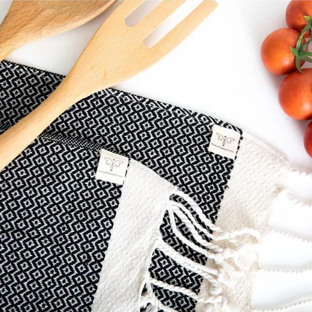 Alt view image 2 of 7 - Vintage Series Kitchen Dish Towels Pack of 2 Machine Washable Wash Cloths Ultra Soft Absorbent Prewashed and Quick Dry Turkish Dish Towels 15x26 Inch (Black)