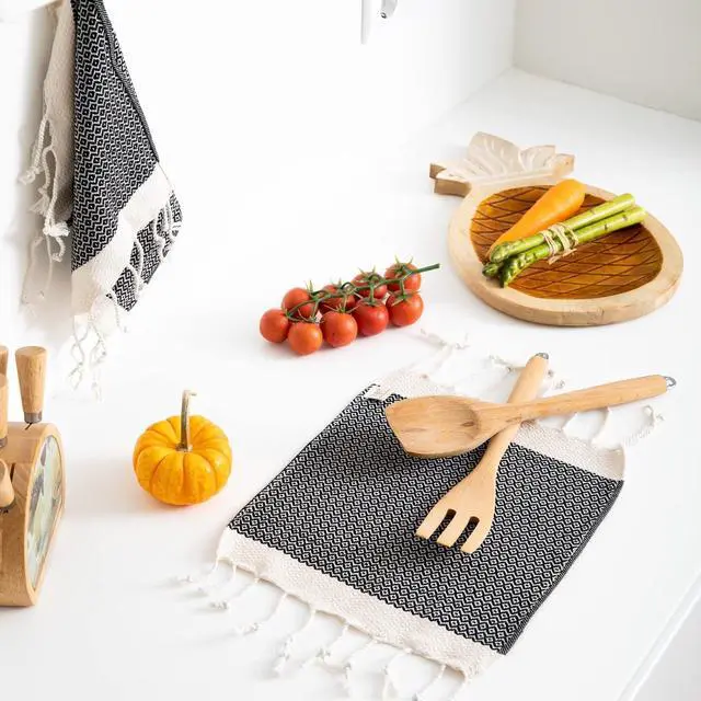 Alt view image 3 of 7 - Vintage Series Kitchen Dish Towels Pack of 2 Machine Washable Wash Cloths Ultra Soft Absorbent Prewashed and Quick Dry Turkish Dish Towels 15x26 Inch (Black)