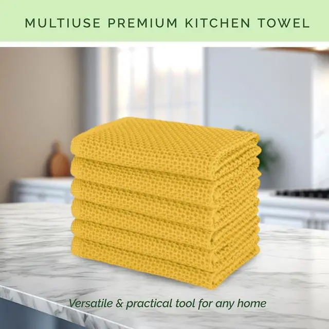 Alt view image 5 of 7 - 100% Turkish Cotton 6-Pack Waffle Premium Kitchen Towels - Quick Drying and Super Absorbent Kitchen Dishcloth Towels Ultra Soft Multi-Purpose Cleaning Towels 16 x 25 Gold
