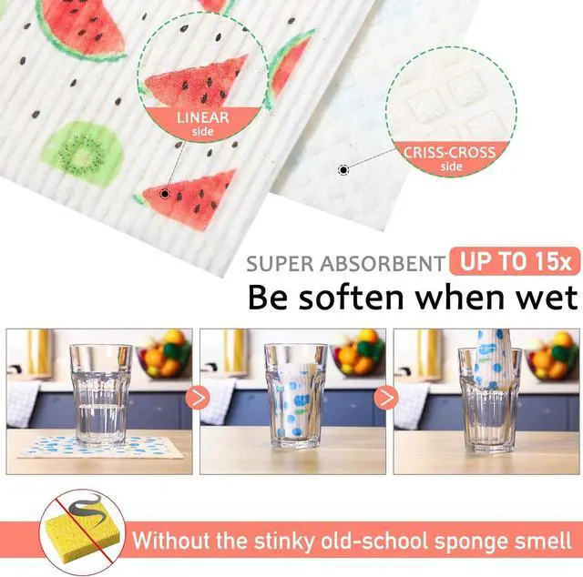 Alt view image 2 of 7 - Mixed Fruit Swedish Kitchen Dishcloths Reusable Dish Towels Absorbent and Fast Dry Cleaning Cloths for Kitchen Blueberry Cherry Strawberry Lemon Pineapple Watermelon Cleaning Wipes (6 Pieces)