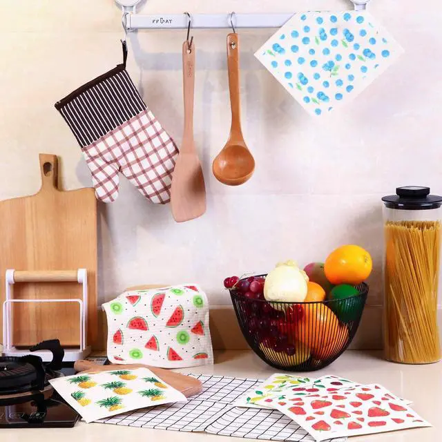 Alt view image 5 of 7 - Mixed Fruit Swedish Kitchen Dishcloths Reusable Dish Towels Absorbent and Fast Dry Cleaning Cloths for Kitchen Blueberry Cherry Strawberry Lemon Pineapple Watermelon Cleaning Wipes (6 Pieces)