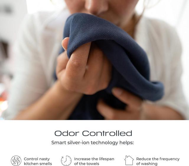 Alt view image 3 of 7 - Premium Silver Infused Kitchen Towels - 100% Organic Cotton Dish Towels - Odor Controlled Tea Towels (Pack of 4) Absorbent Kitchen Hand Towels Blue