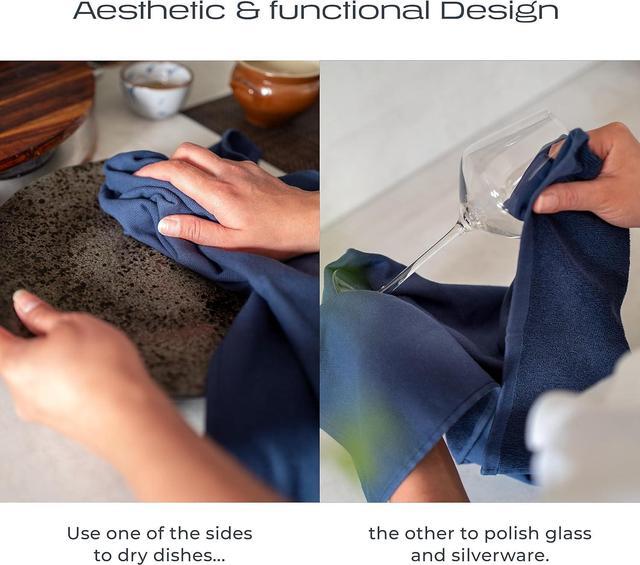 Alt view image 6 of 7 - Premium Silver Infused Kitchen Towels - 100% Organic Cotton Dish Towels - Odor Controlled Tea Towels (Pack of 4) Absorbent Kitchen Hand Towels Blue