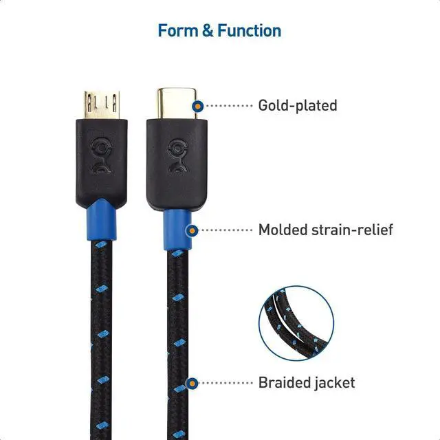 Alt view image 5 of 7 - Braided USB C to Micro USB Cable - 3.3ft Micro-USB to USB-C Cable USBC to Micro-USB Cord for Wall Chargers Game Controllers & More Black