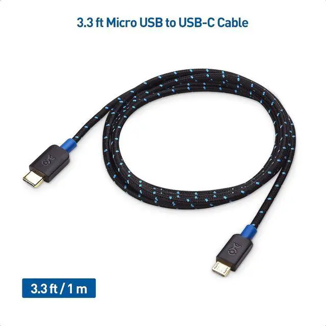 Alt view image 7 of 7 - Braided USB C to Micro USB Cable - 3.3ft Micro-USB to USB-C Cable USBC to Micro-USB Cord for Wall Chargers Game Controllers & More Black