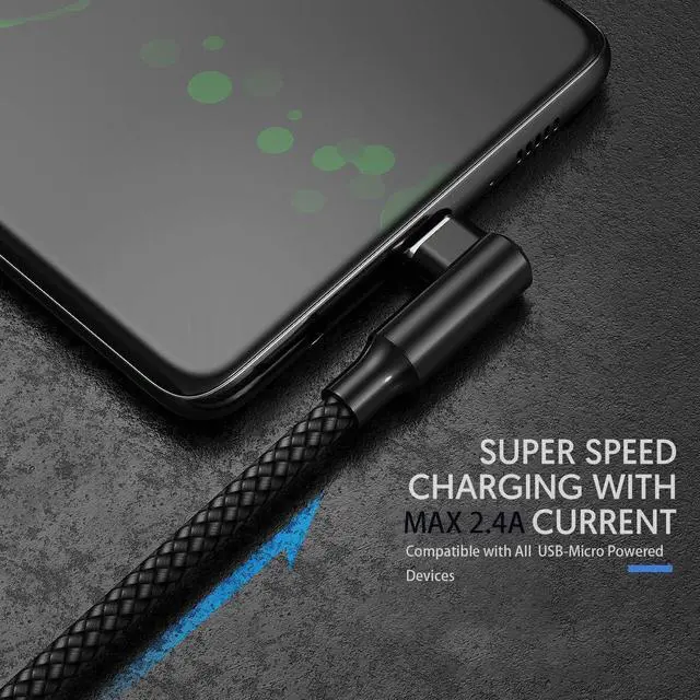 Alt view image 3 of 7 - Micro USB 90 Degree Cable [2 Pack 10FT] for Fire 7 HD8  Tablets Galaxy S7 S6 Edge J8 J7 Xbox One PS4 Controllers Camera and More C Right Angled Micro USB Charging Cable