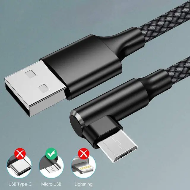 Alt view image 4 of 7 - Micro USB 90 Degree Cable [2 Pack 10FT] for Fire 7 HD8  Tablets Galaxy S7 S6 Edge J8 J7 Xbox One PS4 Controllers Camera and More C Right Angled Micro USB Charging Cable